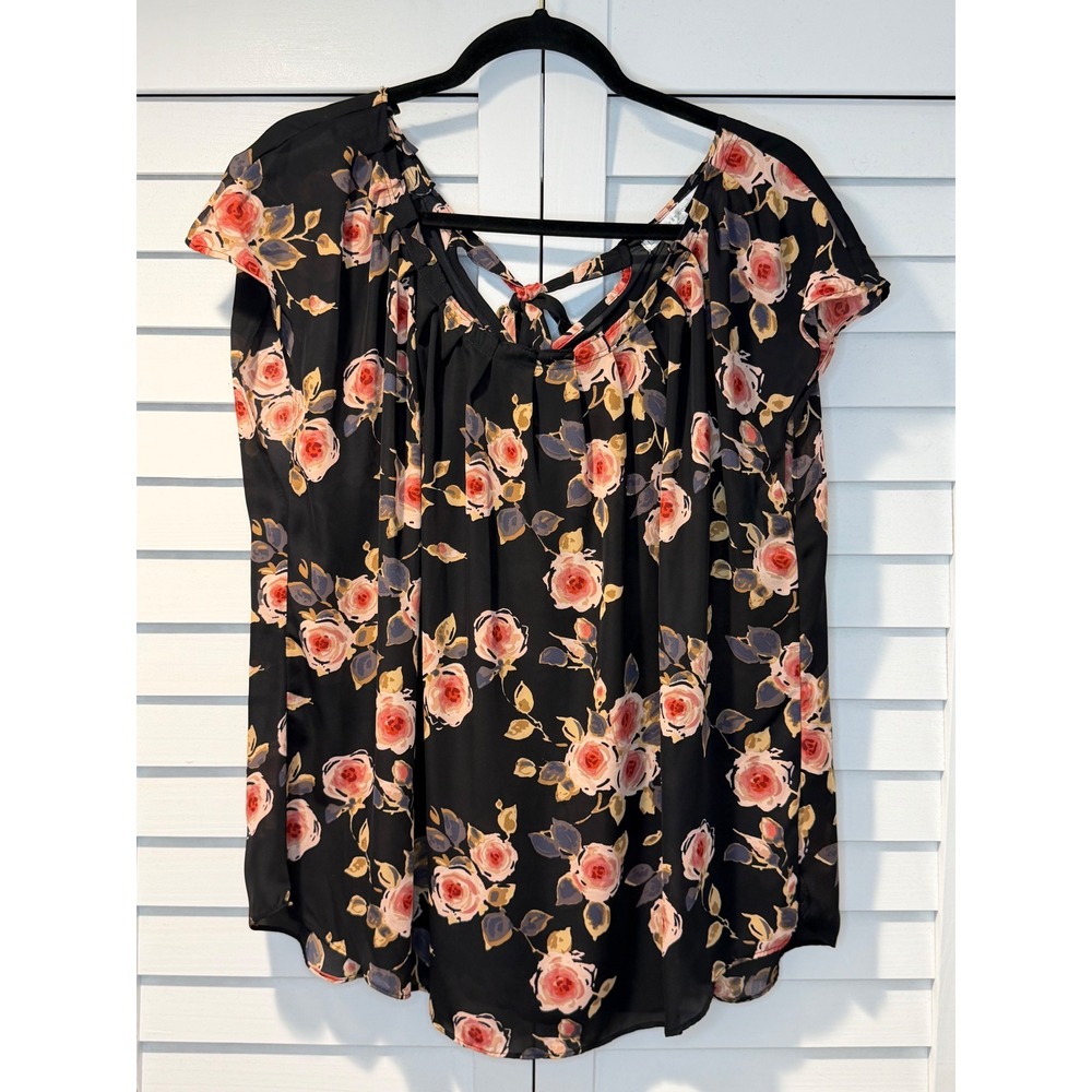 LC Lauren Conrad Floral Tie Neck Blouse XXL Casual Work Top New